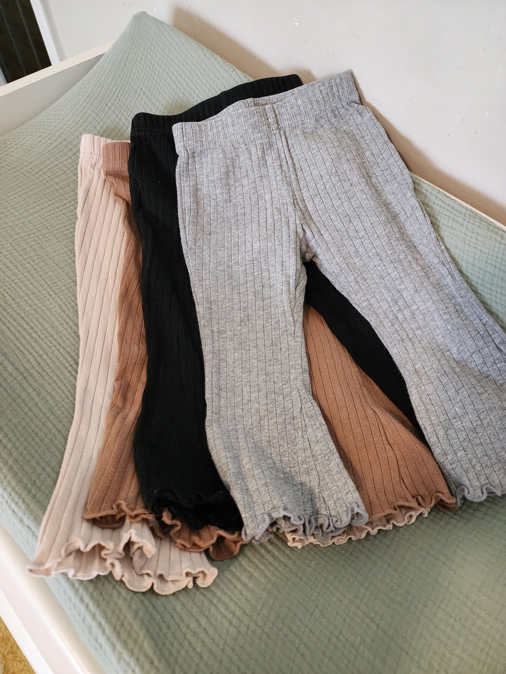 Kids Ribbed Knit Leggings - Gray, Black, Brown, Beige